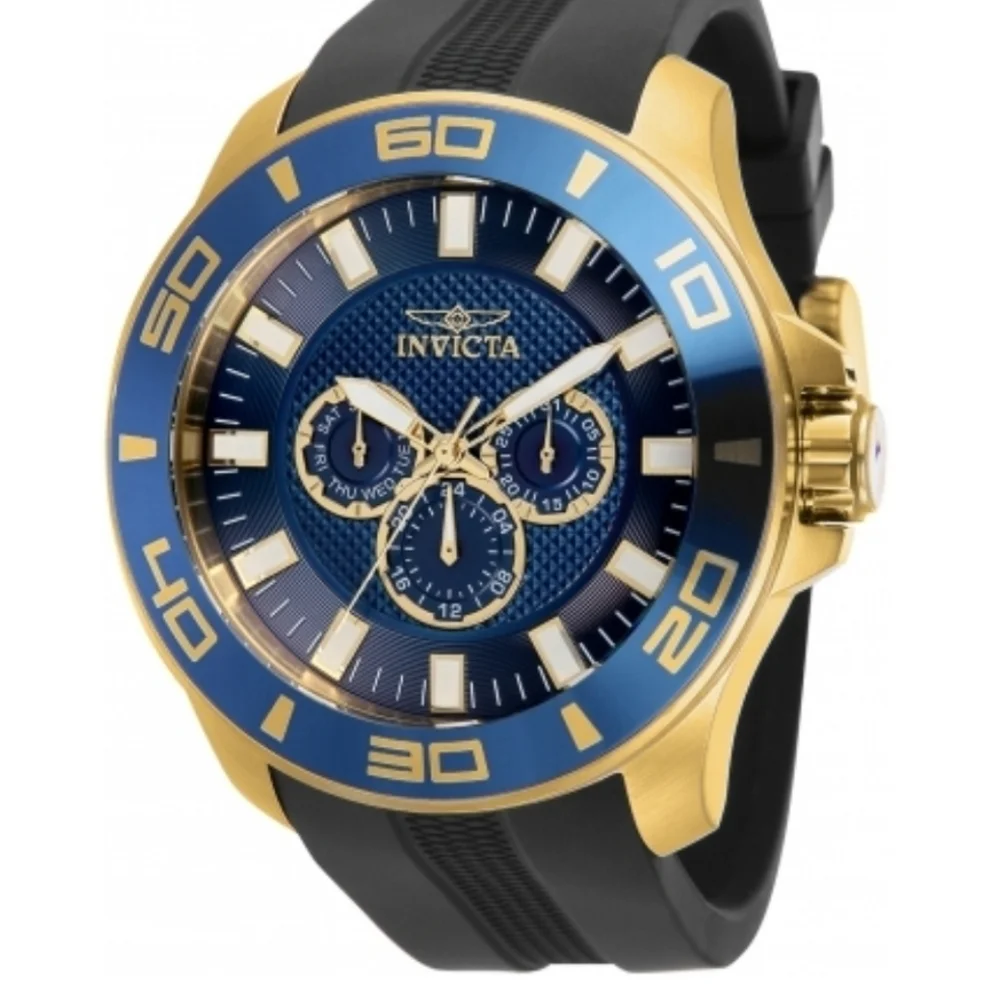 NEW 37185 Invicta Mens 50mm Case Pro Diver Impact Brushed Gold Blue Quartz Watch